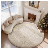 Ophanie Round Washable Rug 5Ft Ivory Circle
