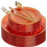 I00000 150 Pcs Clear Orange Plastic Plates