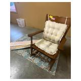 Wooden rocking chair & 2 rugs