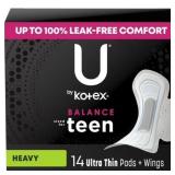 2ct U by Kotex Ultra Thin Teen Pads with Wings