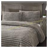 FRYE 2" Jacquard Faux Fur Comforter Set Queen Grey