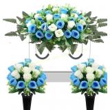 Artificial Cemetery Flowers (3Pcs) Blue/White