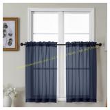 Gwine Navy Blue Sheer Kitchen Curtains 42x36