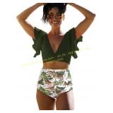 Women Ruffle High Waist Bikini Set Sz L