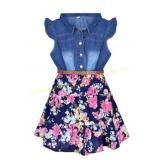 YJ.GWL Denim Floral Swing Dress with Belt