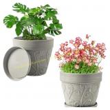 7" Plant Pots with Drainage & Saucer, 2-Pack