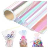 Cellophane Wrap Roll, Clear, pink fake flowers