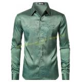 ZEROYAA Satin Rose Jacquard Dress Shirt Sz L