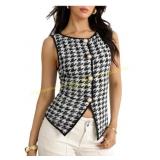 MakeMeChic Houndstooth Vest Top for Work size smal