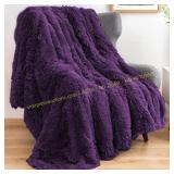 GONAAP Fuzzy Faux Fur Throw Blanket, Purple