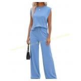 2 Pc Set Cap Sleeve Top & Wide Pants Sz L