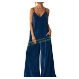 Womens Velvet Wide Leg Jumpsuit Romper Dressy