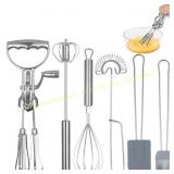 Rotary Egg Beater Set: Manual Whisk & Spatula