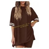 Sz XL KIRUNDO Women 2-Piece Lounge Set: Tee + Shor