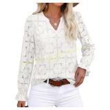 KIRUNDO Lace Top Women Blouse Eyelet Puff