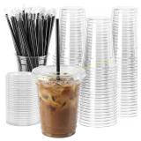 WUHUIXOZ 200 Sets 12oz Cups with Lids & Straws