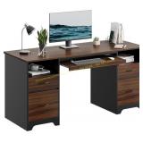 Bestier 59" Computer Desk w/ 4 Drawers, Light Brow