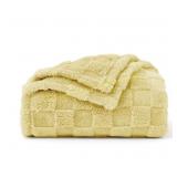 60"x80" light cream blanket, textured checkerboard