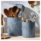 famiware Ceramic Utensil Holder 7.2"+5.8" Blue