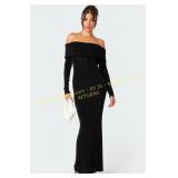 Edikted Susan Fold Over Mesh Maxi Dress, XL Black