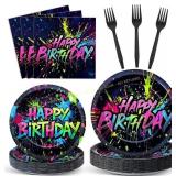 Neon Birthday Tableware Dinnerware for 25
