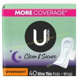 U by Kotex Ultra Thin Overnight Pads, 40 Ct