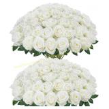 InnoGear White Roses Artificial Flowers 50 Pcs