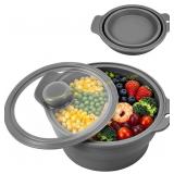Collapsible Silicone Steamer with Handle Grey