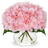 Hollyone Hydrangea Faux Flowers Vase Pink