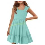 Yoklass Girls Smocked Dress, Square Neck Sz M
