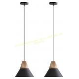 Solid Wood Pendant Light 2 Pack, Matte Black