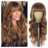 Wig with Bangs: Long Curly Wigs for Women 26in