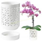 Orchid Pots with Holes, 4" Ceramic Pot White