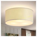 3-Light Semi-Flush Linen Shade Ceiling Light