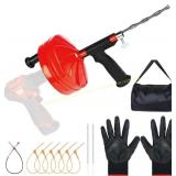 50 ft Drain Auger: Manual/Drill, Red