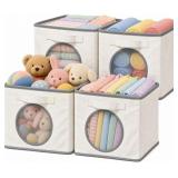 Fabric Storage Cubes with Mesh Window, Ivory
