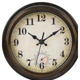 Outdoor Clock Waterproof Thermometer 8" Bronze