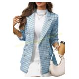 Sz L ELLEVEN Plaid Tweed Blazer Jacket