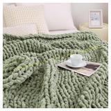 Admitrack Chunky Knit Blanket, Sage 51"x63"