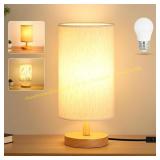 Desk Lamp with LED Bulb, Wood Base Nightstand