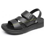 Leather Sandal with Buckle and Cushioned Sole Sz48