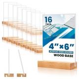 16 Pack 4x6 Acrylic Sign Holder with Wood Base and