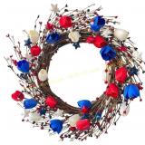 4th of July Wreath, 20in Patriotic Door Decor