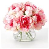 Garvee Silk Peony Flowers with Vase Bouquets