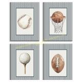 Nursery Sports Wall Art - 4 Framed Prints 8x10