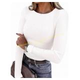 PrettyGarden Ribbed Knit Crewneck Shirt, White