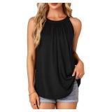 Nachila Halter Tank Top, Pleated Camis, Small