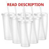 6 Pcs White Tumblers with Straw & Lid - 24oz