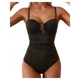 Eomenie One Piece Swimsuit Women Ruched Cutout, 2X