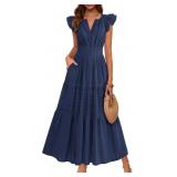 BTFBM Womens Summer Ruffle Sleeve Maxi Dress